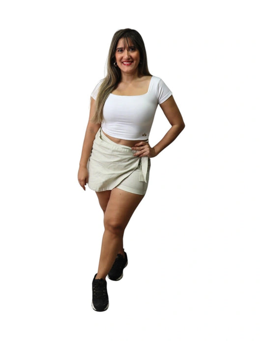 Falda short Lino verde olivo