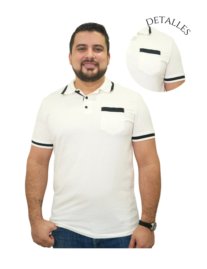 Camisa tipo polo blanca/negra con bolsillo