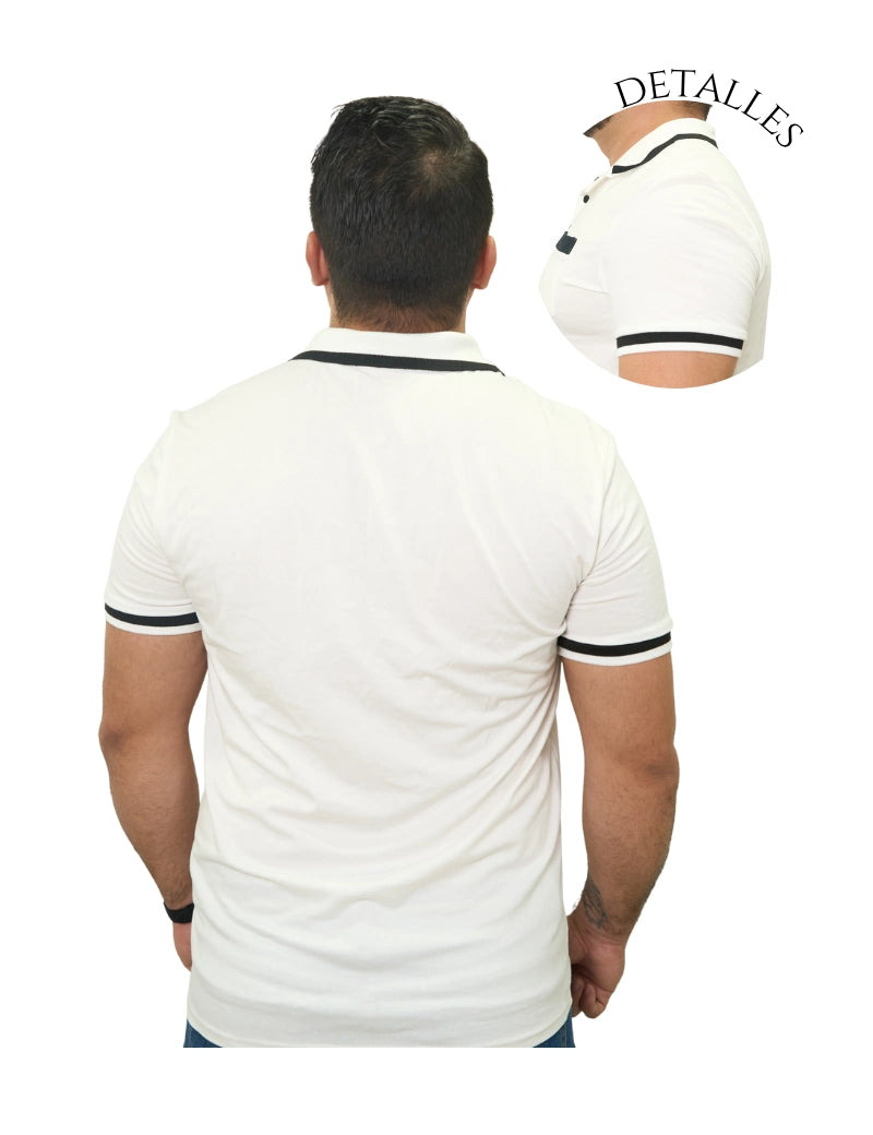 Camisa tipo polo blanca/negra con bolsillo