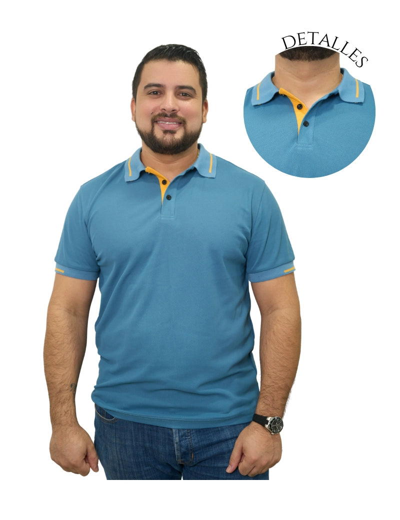 Camisa tipo polo azul/naranja