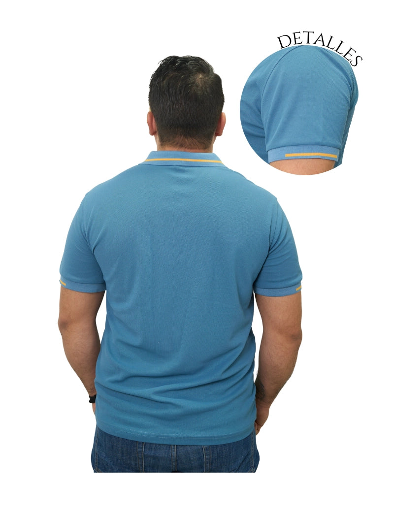 Camisa tipo polo azul/naranja